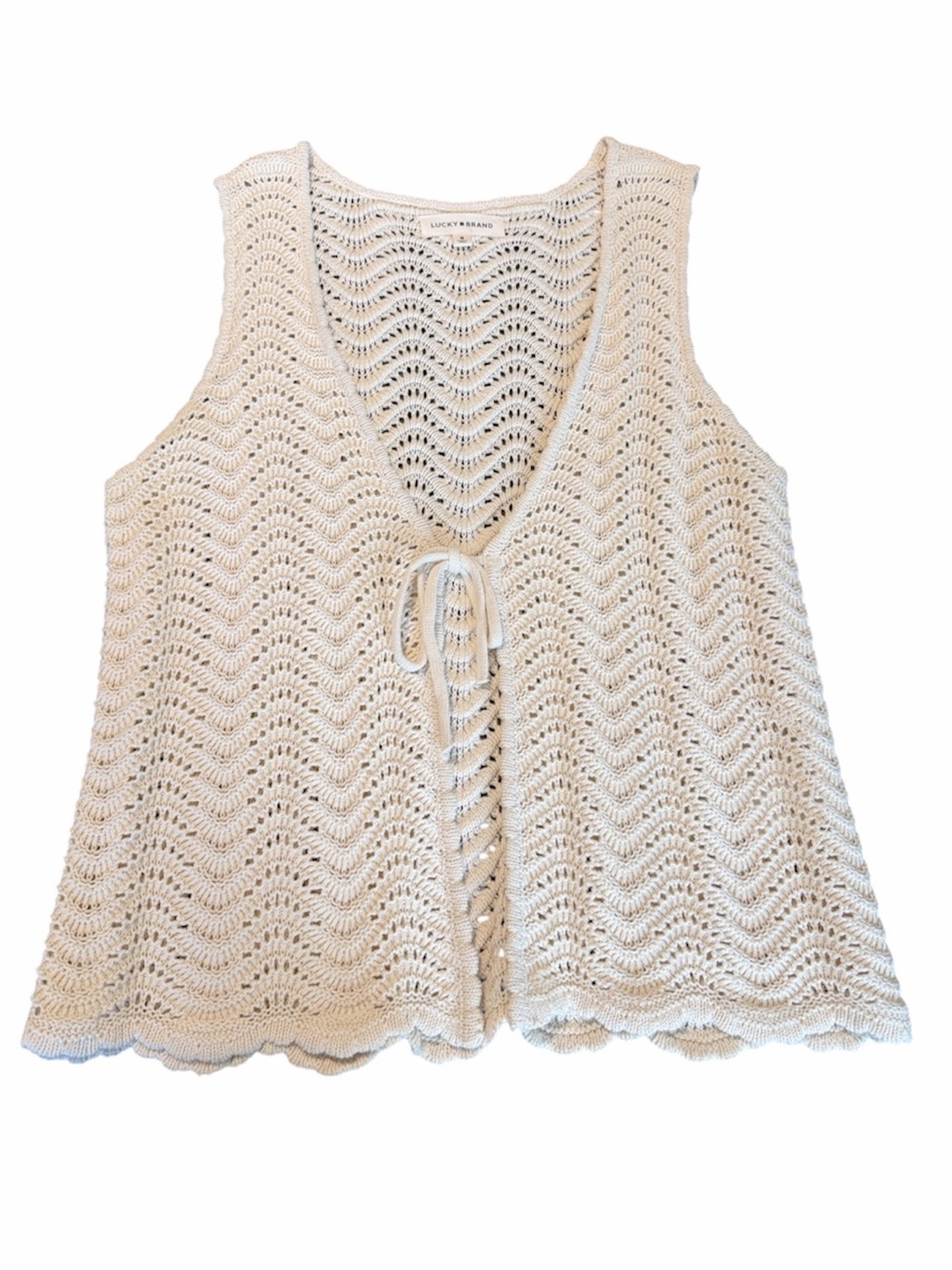 Lucky Brand Open-Knit Crochet Tie-Front Vest in Cream